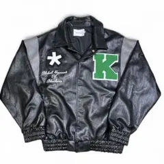 BLACK AIRスタジャン大きいサイズ LLフェイクレザー ブラックライダース