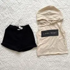 ベビー服　セットアップ　フード付きタンクトップとショートパンツセット