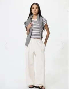 新品未使用 UNIQLO ユニクロ スウェットワイドパンツ オフホワイト M