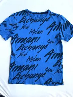 新品同様 Armani Exchange ロゴプリント Tシャツ 青 黒 総柄のサムネイル