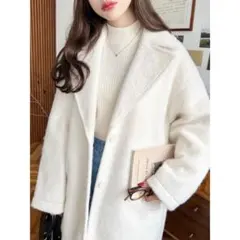 moment+ ニットシャギーロングチェスターコート シャギーコート アイボリー