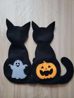 ハロウィン 黒猫とカボチャとゴースト フェルトマット