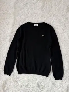 ラコステ セーター　黒　ワンポイント　毛100%