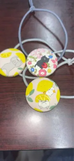 猫とレモンのデザイン ヘアゴム 3個セット