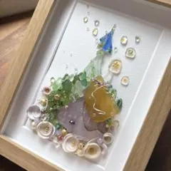 toto☽・:* 白薔薇と蝶｜シーグラスアート 1点もの インテリア toto☽・:*様専用 白薔薇と蝶｜シーグラスアート 1点もの インテリア