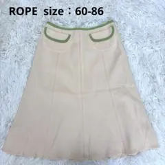 美品◆ROPE ロペ ひざ丈フレアスカート 綿 ベージュ 60-86 2053のサムネイル