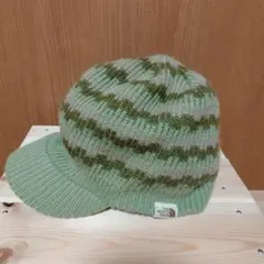 ノースフェイス 緑系ストライプ ニットキャップ ブリム付き