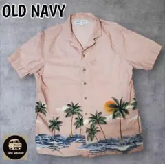 OLD NAVY90s00s人気半袖開襟シャツアロハ柄ピンクフェードM