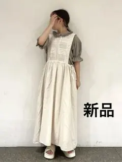 新品 タグ付き サマンサモスモス レース貼りエプロンワンピース