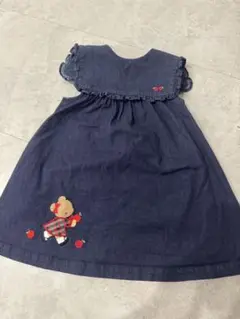 ほぼ未使用美品 familiar デニムクマ刺繍ワンピース