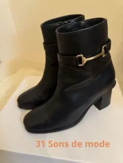 【31 Sons de mode】フェイクレザーショートブーツ 黒 Sサイズ