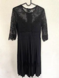 【極美品♡】ZARA BASIC 総柄レース ロングプリーツワンピース 黒 XS
