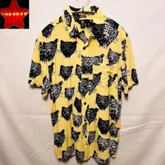 VOLCOM アロハシャツ ヒョウ柄 レーヨン 半袖シャツ 総柄シャツ イエローのサムネイル