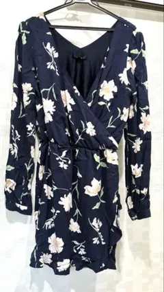 リエンダ　花柄ネイビー　長袖ミニワンピース