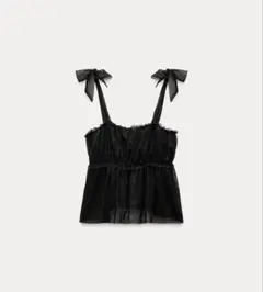 ZARA チュール ノースリーブ トップス ブラックのサムネイル