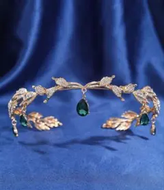 エメラルドグリーンのブライダルヘアバンドアクセサリー