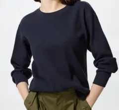 【美品】ユニクロ ワッフルT Lサイズ 長袖　ネイビー