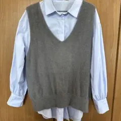 グレー Vネック ニットベスト