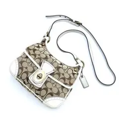 美品⭐コーチ シグネチャー ターンロック ショルダーバッグ キャンバス レザー