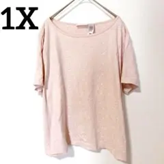 LIZ CLAIBORNE 【1X】刺繍入り半袖Tシャツ ピンク　花柄　XL