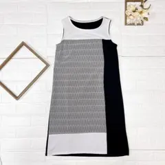 フランス製 ノースリーブワンピース ネイビー×ホワイト M相当　ひざ上　ひざ下丈