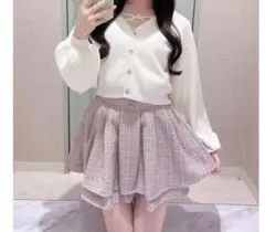 ☆evelyn☆ツイードダブルフレアスカート ピンク　エブリン