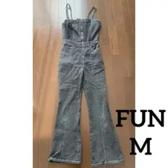 【FUN】デニムサロペット オールインワン　フレアパンツ　ブラック M