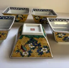 九谷焼 色絵花鳥文 角小鉢 5客セット 和食器 陶器のサムネイル