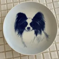 デンマーク製　動物絵皿 壁掛け　犬の絵皿　パピヨン