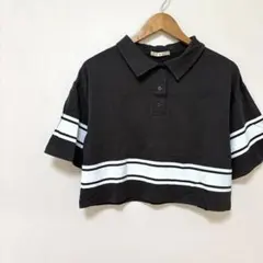 【エムズエキサイト】綿100%ラガー配色Tシャツ　フリー　チャコール　ショート丈のサムネイル