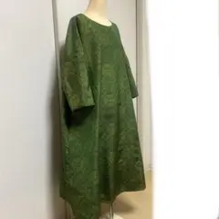 着物リメイク紬　絹　ワンピース ポケット付き　フリーサイズ