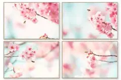 桜と蜂の高解像度写真　Ｌ判写真　4枚　セート