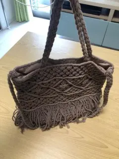 レディースショルダーバック フリンジ編み込み ベージュ