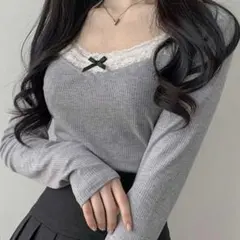 レース リボン トップス