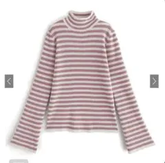 GRL ボーダー柄フレアスリーブリブニットトップス