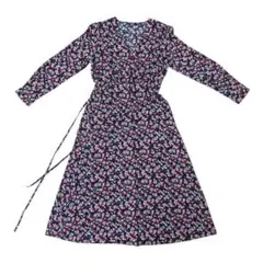 UNIQLO プリントVネックフレアワンピース（長袖・丈短め）ピンク