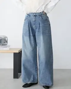 デニムタックワイドパンツ