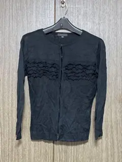 フリル付きブラックカーディガン　七分袖　K.T