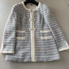 【美シルエット】組曲 KUMIKYOKU ツイードロングジャケット 9号 M