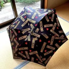 【美品】レア MOSCHINO モスキーノ 折りたたみ傘 ハートロゴプリント