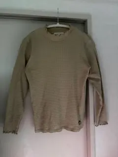 長袖リブカットソー フリルネック グリーン系 Mサイズ