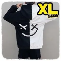 オーバーサイズ　パーカー　ビッグシルエット　XL　黒　白　大人気　韓国　裏起毛