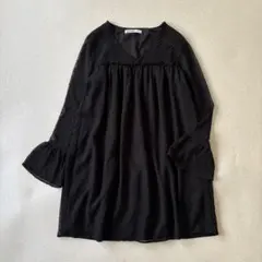 【美品】ザラ　ドット　シアーブラウス　チュニック　黒　M