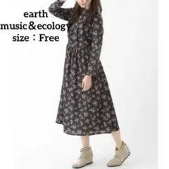 【earth music＆ecology】ロールカラーフラワープリントワンピース