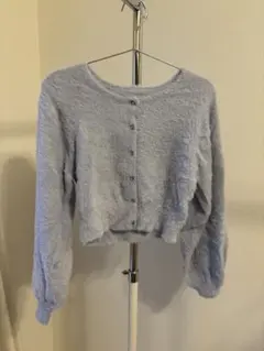 ライトブルー ボタン付き クロップドセーター