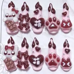 【現品】ネイルチップ 平成女児 地雷 量産 ねこ ちょこ