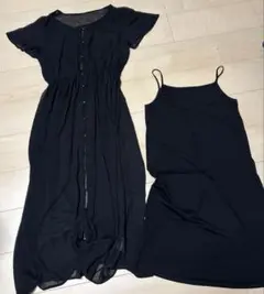 フリーズマート　シフォン　半袖　ワンピース　キャミワンピース　黒　レディース