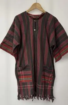 赤と黒のストライプ チュニック　ユニセックス