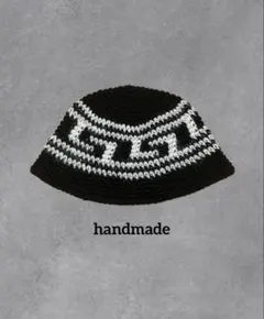 クラッシャーハット　ブラック×ホワイト　雷紋　ビーニー　ニット帽