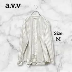 a.v.v アーヴェヴェ　コットン　ストライプシャツ　スタンドカラー　長袖　M